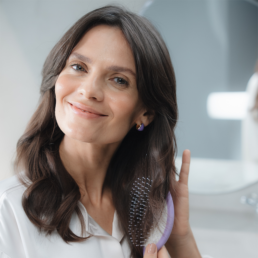 woman combs her hair